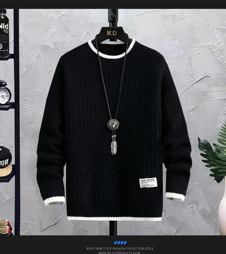 Stripe Sweaters Men Winter Korean Style Mens Warm Sweater Men Fashion Sweaters Splicing Color Patterns Men's Wool Pullovers Male Street King Limited