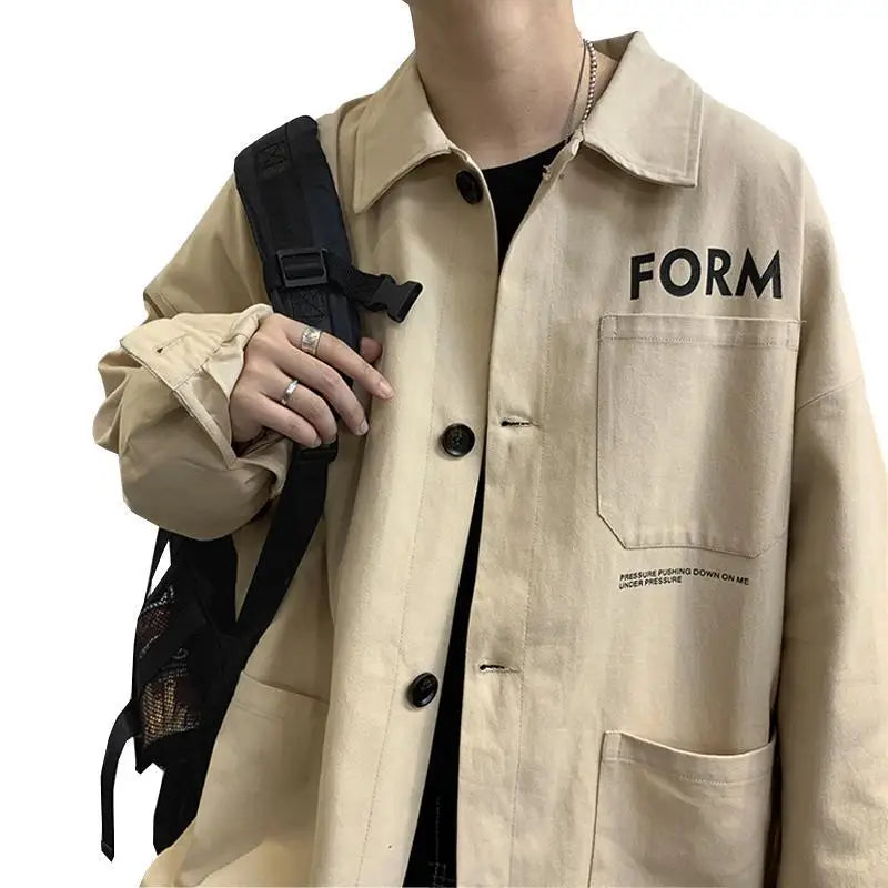retro japanese workwear vintage style jacket mens spring and autumn korean version trendy handsome loose handsome jacket tops menswear bottoms