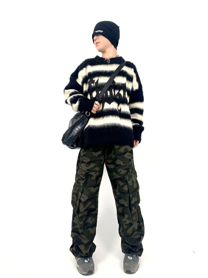 Hip Hop Striped Oversized Sweater Mens Autumn Winter Punk O-neck Long Sleeve Pullover Streetwear Casual Loose Sweaters Clothing Street King Limited