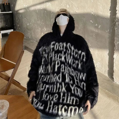 American Goth Fashion Hooded Sweater Mens Hip Hop Letter Jacquard Knit