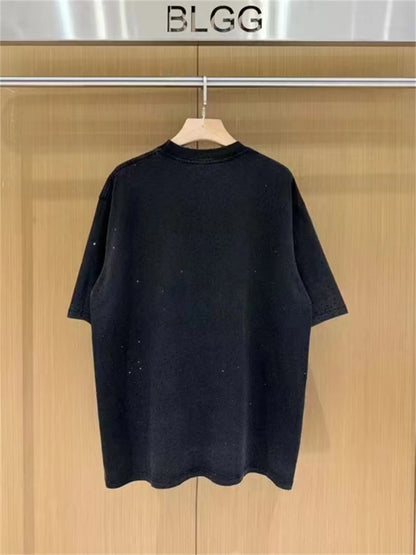 BALCG Style Original Heavy duty Starry Sky Washed Olded Starry Sky Rhinestone Oversized Loose Short sleeved T-shirt White Street King Limited
