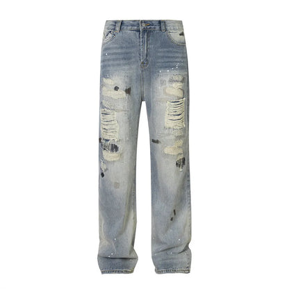 mens fashion ripped jeans blue straight baggy jeans trousers luxury loose casual distressed denim pants male 1 urban skinny jeans