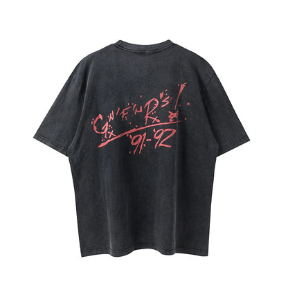 Summer Guns and Roses American Style Vintage High Quality Casual Short Sleeved T-shirt Cartoon Print High Version High Street Street King Limited