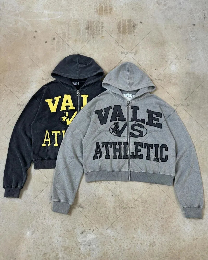 European and American Street Distressed Jackets Men Y2k Letter Print Zipper Hoodies Hip-hop Casual Oversized Sweatshirts Women Street King Limited