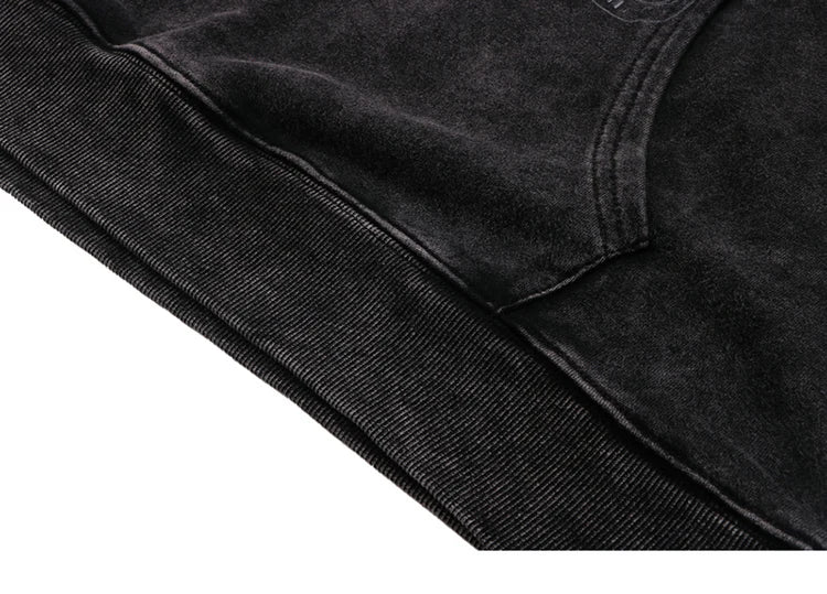 Hip Hop Streetwear Hoodie Sweatshirt Washed Vintage Devil Skull Skeleton Graphic Cotton Men Hooded Pullover Retro Punk Hoodie Street King Limited