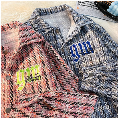 american retro plaid jacket korean trend couple jackets embroidery design unisex outerwear loose plus size mens coat unique default style 1003