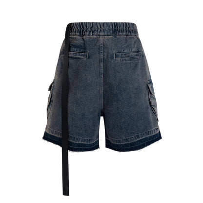 Ro Style Ribbons Streetwear Multi-pockets Cargo Short for Men Elastic Waist Wide Leg Baggy Jeans Knee Length Pants Loose Overall Street King Limited
