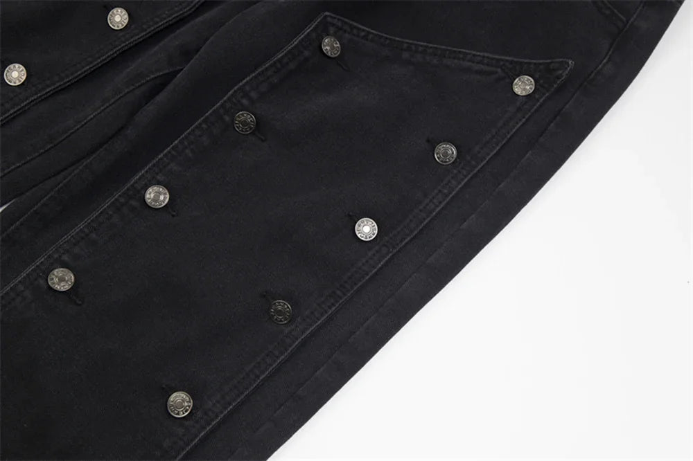 detachable button black washed baggy jeans for men straight harajuku ropa hombre loose denim trousers oversized cargo pants 1 unique cargo style 1148