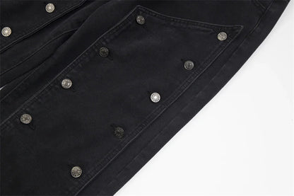 detachable button black washed baggy jeans for men straight harajuku ropa hombre loose denim trousers oversized cargo pants 1 unique cargo style 1148