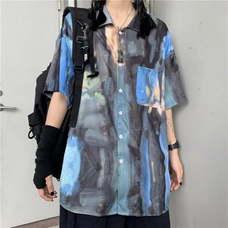 Korean style shirts for men and women 2024 new summer design niche retro tie-dye shirts loose short-sleeved tops trendy y2k tops Street King Limited