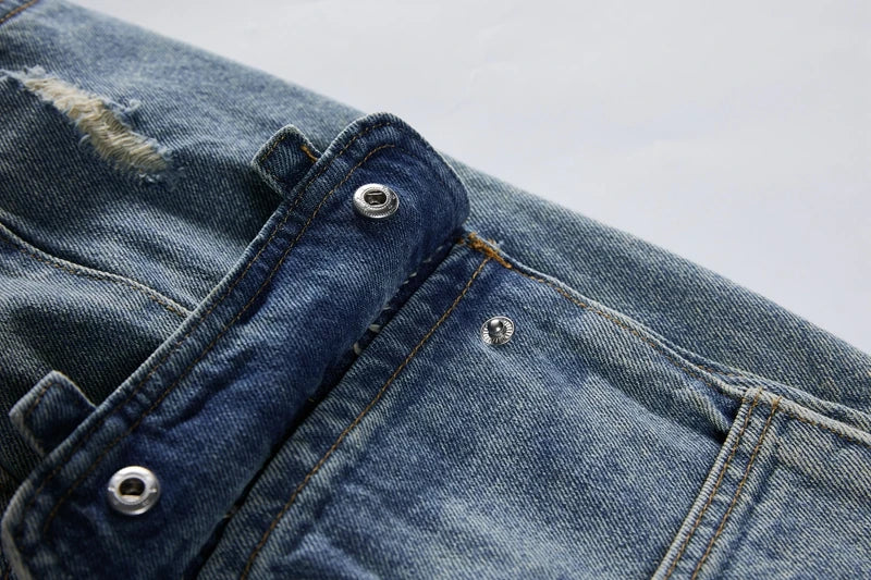 mens baggy jeans side big pocket distressed ripped denim jean straight pants high street cargo jean pants hip hop joggers jeans unique joggers style 1992