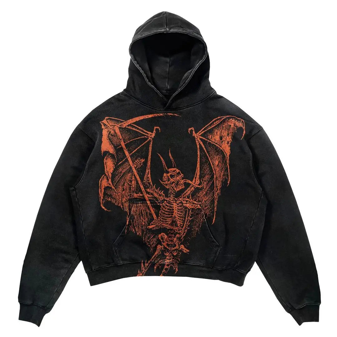 Y2k Skull Print Hoodie Streetwear Harajuku Oversized Skull Vintage Couples Sweatshirt Goth High Quality top Hoodies Men Clothing Street King Limited