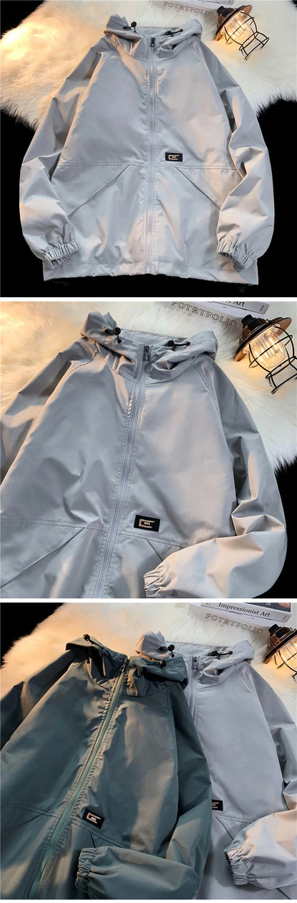 mens windbreaker solid color jackets outerwear tactical waterproof pilot coat men sports jacket autumn large size hoodie coats unique default style 5682