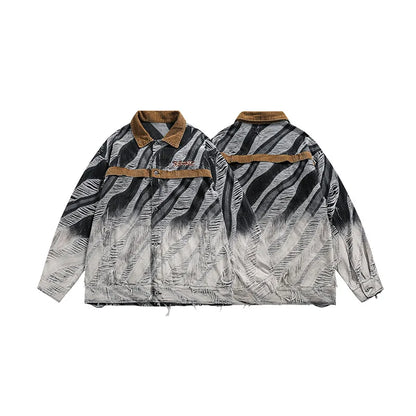 zebra printed harajuku denim jacket and coat mens hip hop patchwork ripped holes jeans outerwear casual streetwear jeans jackets unique jeans style 4699