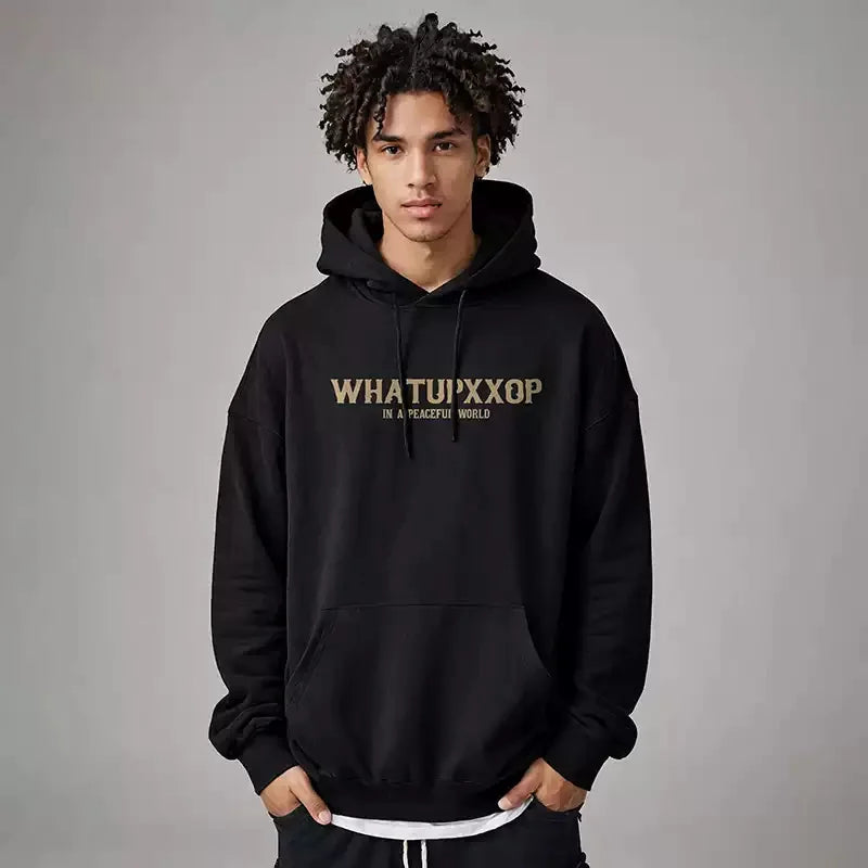 New Gothic Newspaper Graphic Print Hooded Sweatshirt For Men Fleece Hip Hop Fashion Pullover Hoodies Autumn Y2K Streetwear Hoody Street King Limited