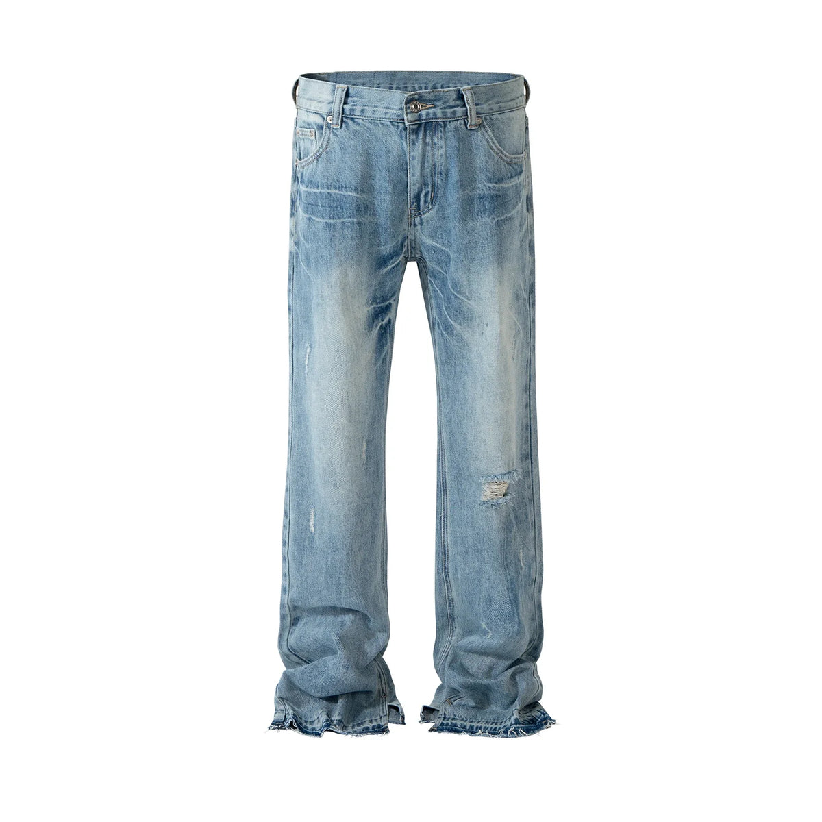 streetwear ropa hombre lightning pattern washed split jeans for men washed pocket baggy casual denim trousers oversized cargos 1 baggy cargo bottoms