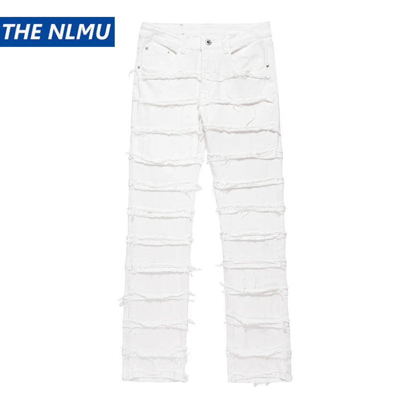skinny punk jeans men distressed tassels denim pants streetwear harajuku hip hop jeans trousers hip hop y2k retro pant urban skinny jeans