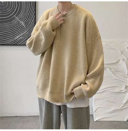 2023 Autumn Crew Neck Solid Color Pullover Sweaters For Men Casual Y2K Knitted Sweater High Street Fashion Jumpers Hombre Street King Limited