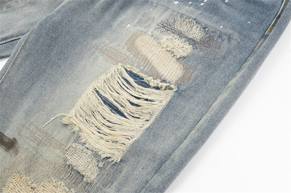 mens fashion ripped jeans blue straight baggy jeans trousers luxury loose casual distressed denim pants male 1 unique jeans style 4452