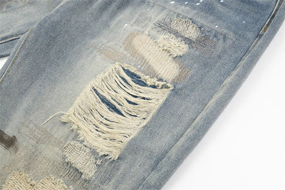 mens fashion ripped jeans blue straight baggy jeans trousers luxury loose casual distressed denim pants male 1 unique jeans style 4452