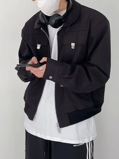 Autumn and Winter Korean Style Season Fashionable Retro Airplane Jacket Men's Loose Street Y2K Niche Shoulder Pad Lapel Jacket Street King Limited