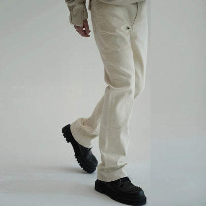 high street white color solid cleanfit casual jeans for men straight baggy pockets loose cargo pants y2k oversize denim trousers military streetwear pants
