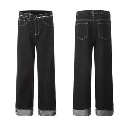 men women streetwear fashion loose casual wide leg straight black denim jeans pant boyfriend y2k baggy jeans trousers ripped baggy denim