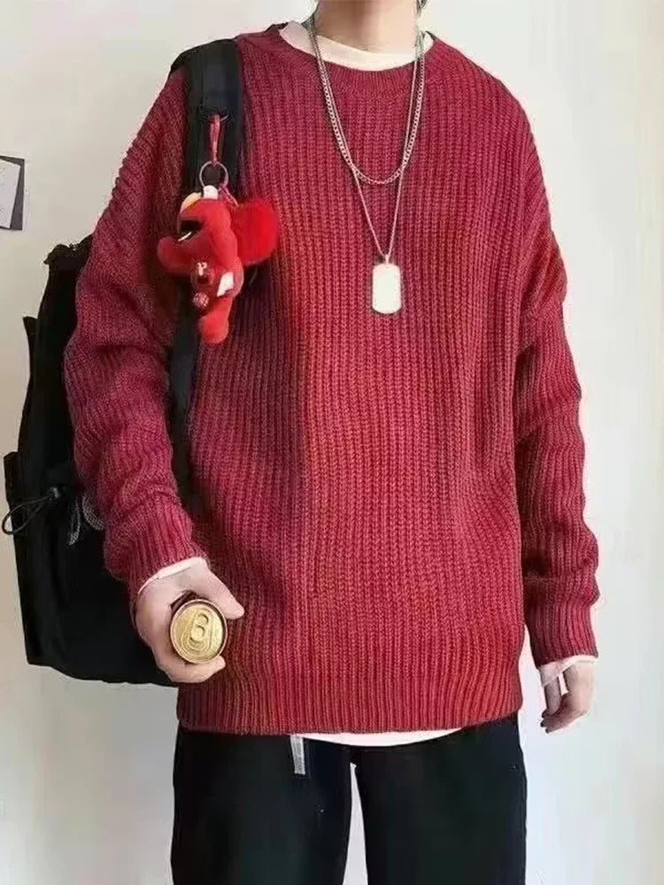 2023 Autumn Crew Neck Solid Color Pullover Sweaters For Men Casual Y2K Knitted Sweater High Street Fashion Jumpers Hombre Street King Limited
