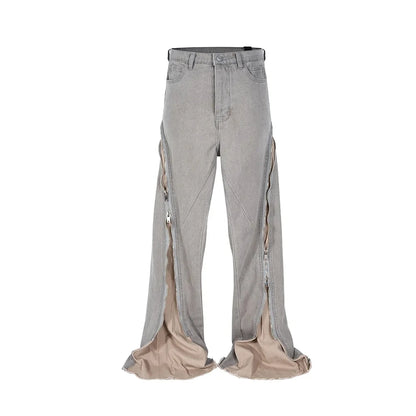 ro style spiral long zipper straight baggy jeans for men and women streetwear y2k pantalones hombre casual denim trousers unique jeans style 3394