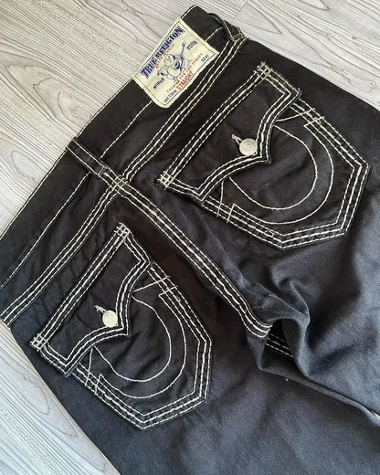 harajuku y2k new true religion high waist super t bootcut flared jeans street denim pants high waist straight leg wide leg jeans unique jeans style 1744