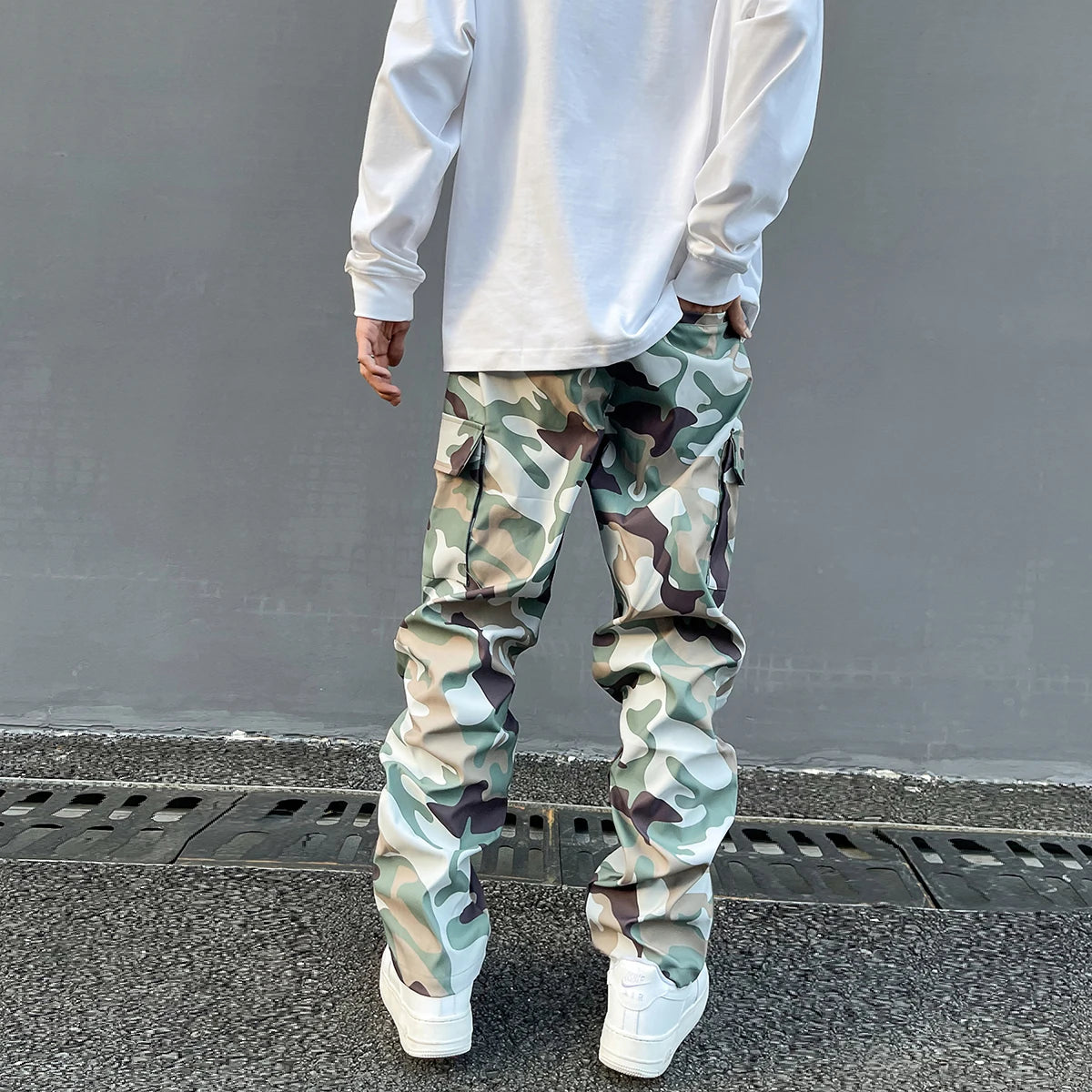 Street Wear Functional Camouflage Cargo Trousers Men Waterproof Pockets Pleated Zip Up Tapered Pants Nylon Belt Men's Clothes Street King Limited