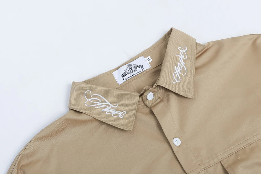 Neck Letter Embroidery Vintage Black Shirts for Men and Women Lapel Streetwear Baggy Camisas Y2k Ropa Hombre Casual Clothing Street King Limited