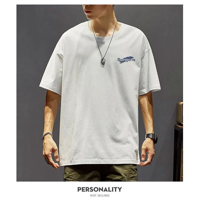 Cotton short-sleeved t-shirt men's ins trendy summer American hip-hop national trend printed loose youth white tops men clothing Street King Limited