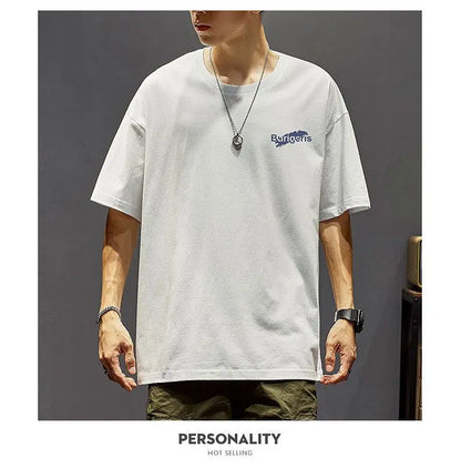 Cotton short-sleeved t-shirt men's ins trendy summer American hip-hop national trend printed loose youth white tops men clothing Street King Limited