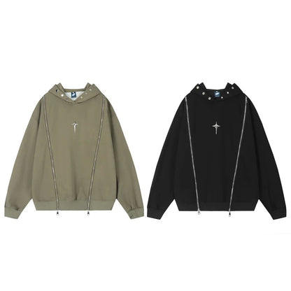 Hip Hop Punk Hoodie Sweatshirt 2023 Autumn Zipper Design Solid Color Hoodies Pullover Harajuku Cotton Sweat Shirt Street King Limited