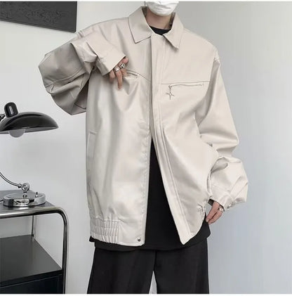 retro motorcycle pu leather jacket mens high street punk zipper decoration loose coats unisex hip hop fashion outwear spring unique default style 2040