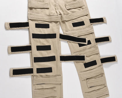 high street magic tape solid color straight jeans cargo pants mens retro harajuku vibe style baggy casual denim trousersrs unique cargo style 1056