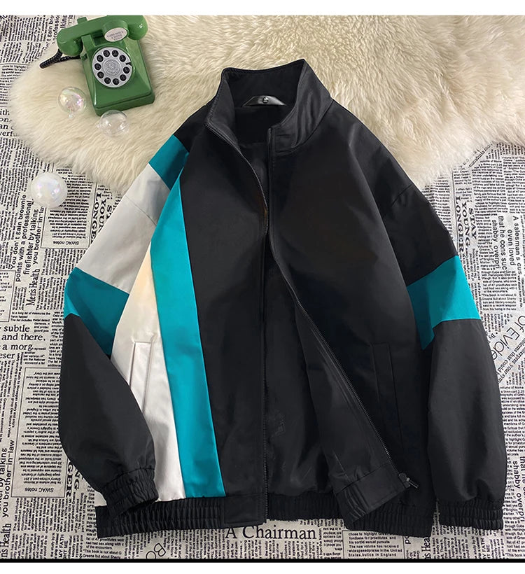 2024 spring mens standing collar jacket patchwork loose windbreaker zipper sports outdoor jackets unisex punching jacket unique default style 5482