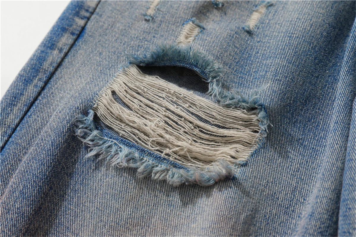 Men's Vintage Jeans 2023 New Ripped Holes Straight Denim Pants Streetwear Hip Hop Harajuku Jeans Trousers Street King Limited