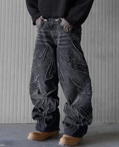 retro ripped y2k streetwear new baggy jeans women black embroidered jeans for women hip hop harajuku high waisted jeans unique jeans style 851