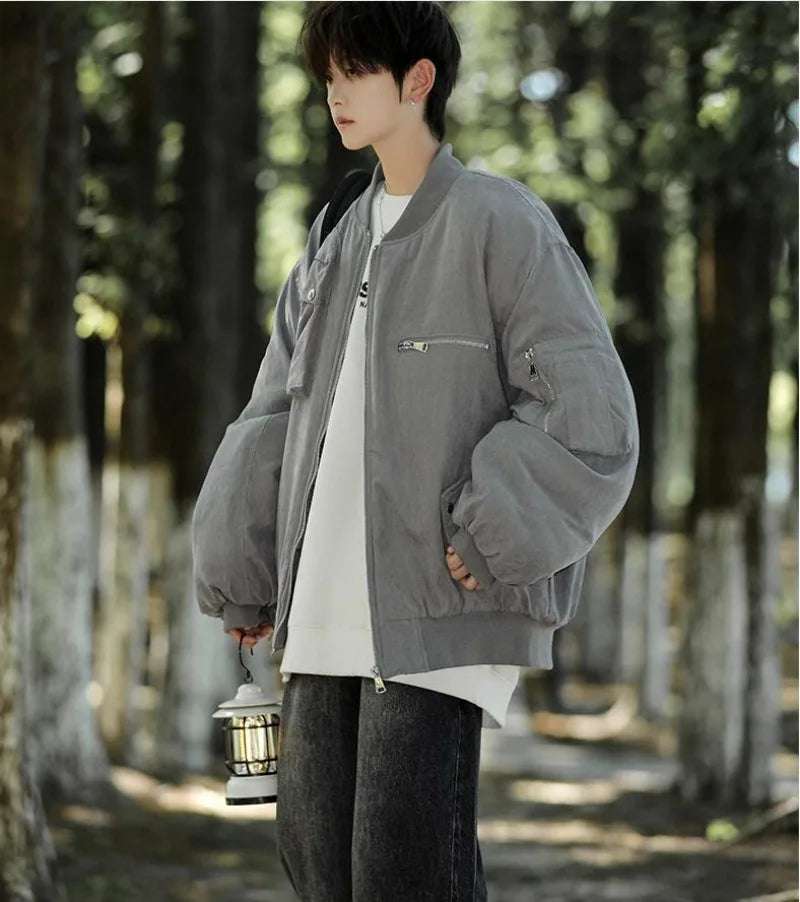 High Street Pilot Cotton Jackets Mens Thickening Winter Tooling Trendy Profile Warm Bomber Coats Unisex Baseball Collar Parkas Street King Limited