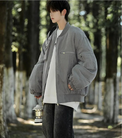 High Street Pilot Cotton Jackets Mens Thickening Winter Tooling Trendy Profile Warm Bomber Coats Unisex Baseball Collar Parkas Street King Limited