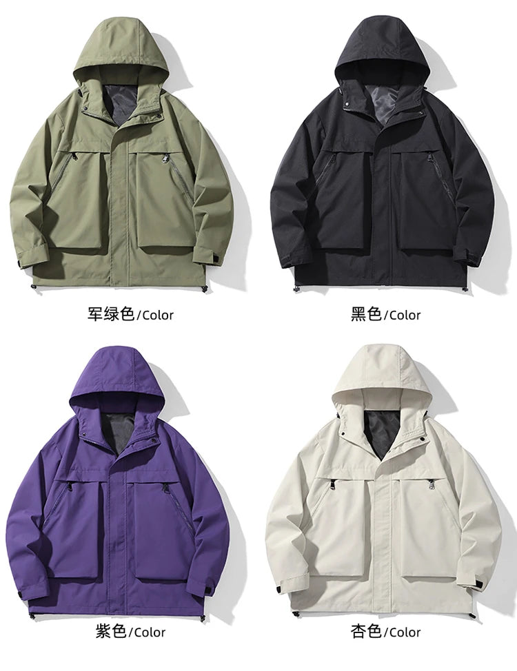 japanese outdoor jackets classic men solid color jacket spring autumn hooded coat basic zipper up windbreaker unisex outerwear unique default style 5329