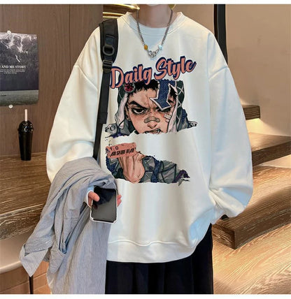 New Anime Boy Printed Men's Crewneck Sweatshirts Autumn Y2K Vintage Fleece Pullover Hoodies Streetwear Hip Hop Hoody Clothes Street King Limited