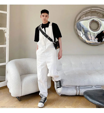 Trendy Men's Shoulder Strap Jumpsuit Pants Washed Loose Fitting Workwear Pants Multi Pocket Streetwear Cargo Suspenders Pants Street King Limited