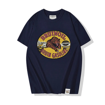 2022 Summer T Shirt  Men Amekaji Vintage High Quality Cotton Animal Printed Short Sleeve Tshirts Male Round Neck Casual Top Tees Street King Limited