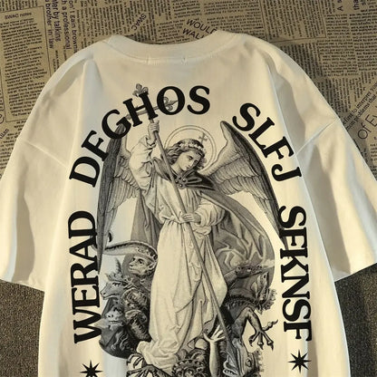 Summer Fashion Retro Gothic Print Men T-shirt Top Fashion Cotton Loose Harajuku Couple Hip Hop Y2K streetwear Short Sleeve Street King Limited