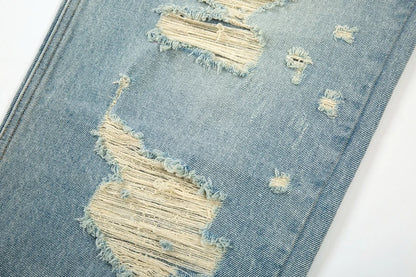 washed blue oversized torn jeans for men streetwear hip hop large destroyed wide leg jeans baggy straight ripped denim pants unique jeans style 4426