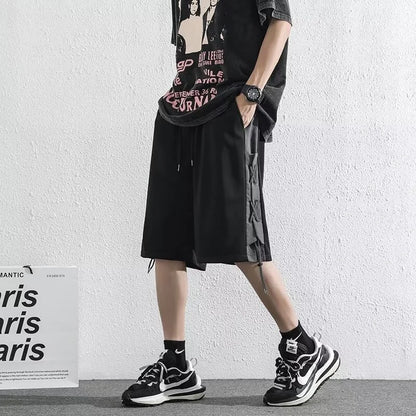 mens stitching rope athletic shorts drawstring breathable patchwork short pants summer outdoor streetwear y2k bermudas hombre techwear shorts
