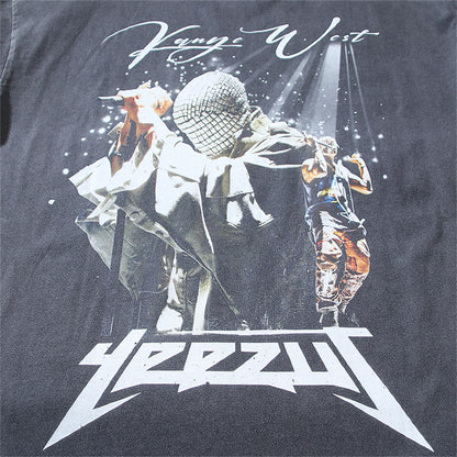 Vintage Retro KANYE WEST ALBUM Print High-Street Hip-Pop Cotton Washed Casual Oversized Tops T-Shirt Street King Limited